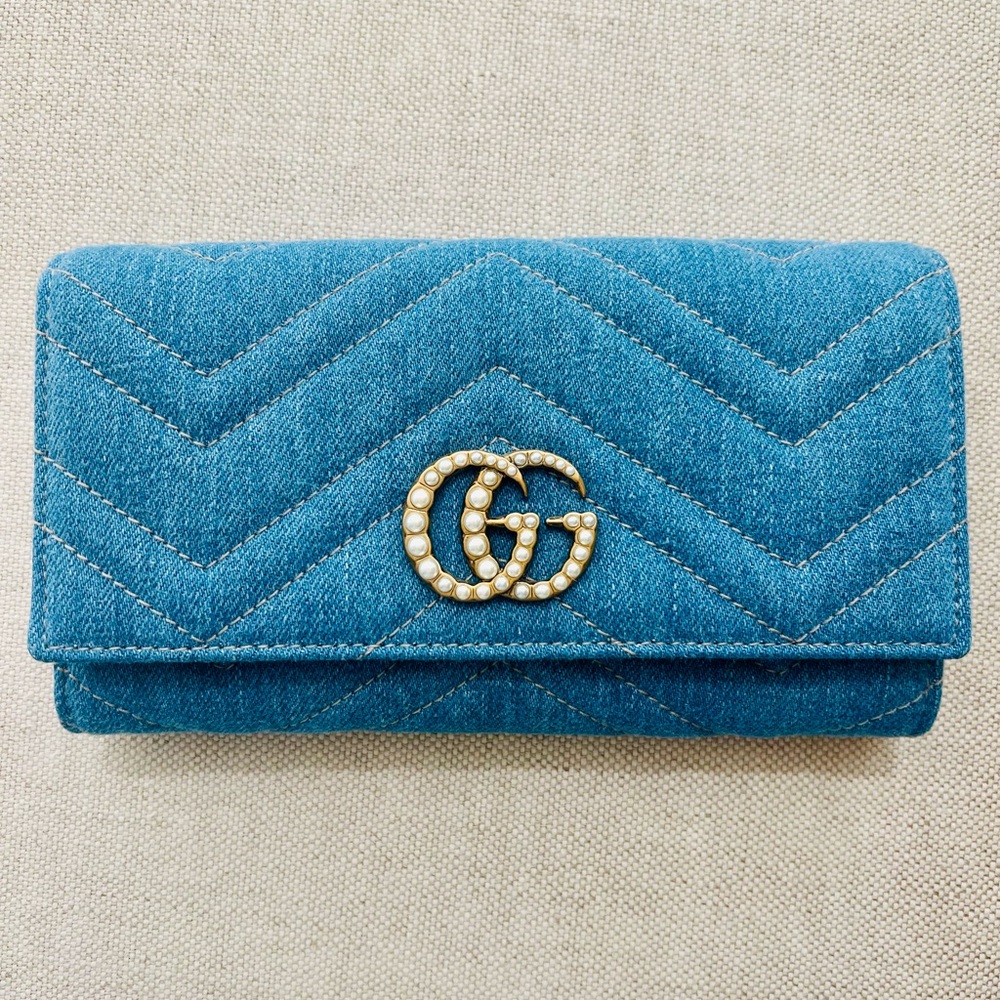 Gucci Marmont Denim Pearl Wallet